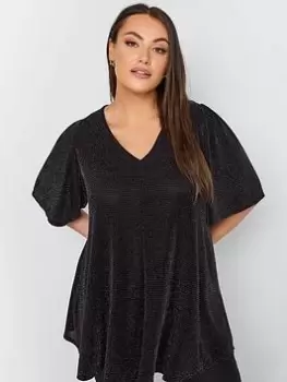 Image of Yours Yours Pleat Swing Angel Sleeve Top - Par, Black, Size 16, Women