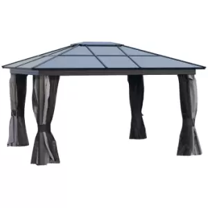 image of Outsunny Outdoor Aluminium Hardtop Gazebo Patio Shelter With Mesh & Curtains : 420L X 360W Cm - Black