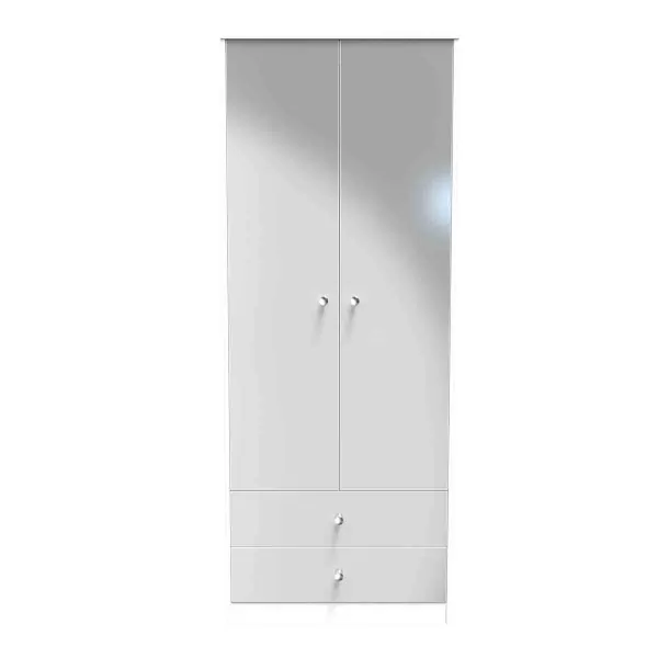 Image of Welcome Furniture Ready Assembled Padstow 2 Door 2 Drawer Wardrobe In Uniform Grey Gloss & White