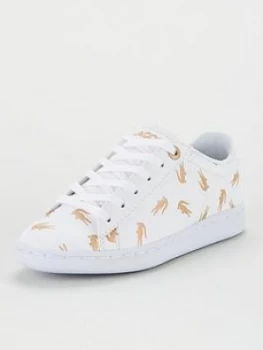 image of Lacoste Unisex Carnaby Evo 419 Trainers - White/Gold, Size 1 Older