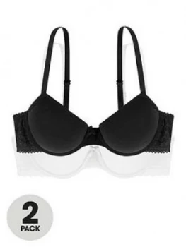 image of Dorina 2 Pack Lila T-Shirt Bra - Black/White