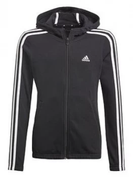 image of Adidas Girls Junior 3-Stripes Full Zip Hoodie - Black/White, Size 4-5 Years, Women