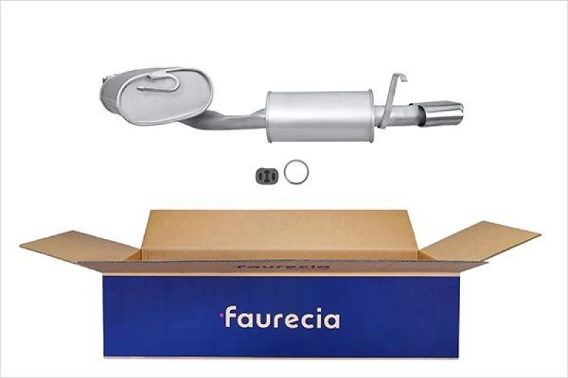Image of HELLA 8LD 366 026-561 Rear silencer Easy2Fit - PARTNERED with Faurecia Rear, with mounting parts End Silencer (3437)