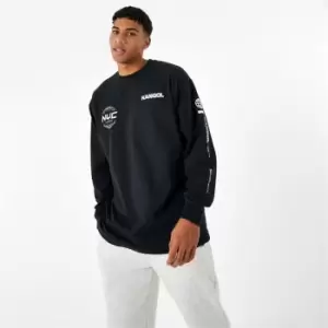Image of Kangol Grid Graphic Long Sleeve T-Shirt - Black