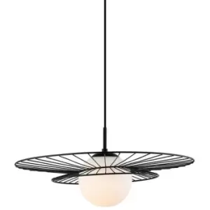 image of Italux Alison - Modern Hanging Pendant Black 1 Light with White Shade, E27