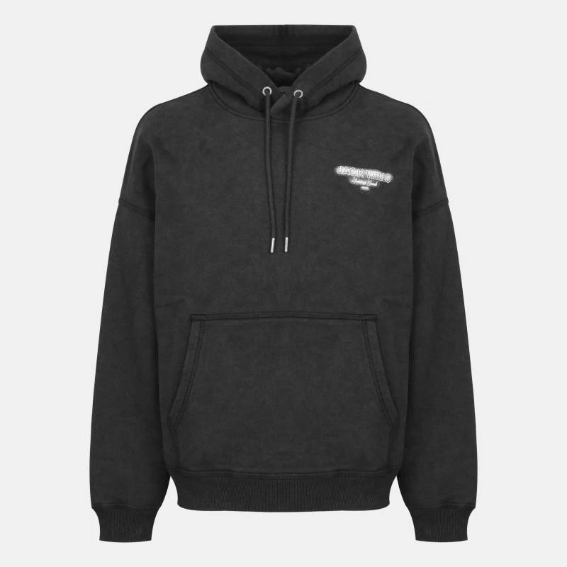 Image of Jack Wills Mens Script Cotton Long Sleeve Oversized Fit Hoodie Black male S