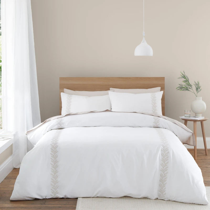 Image of Bianca Embroidery Leaf 180 TC Cotton Duvet Cover Set - Beige Beige Single