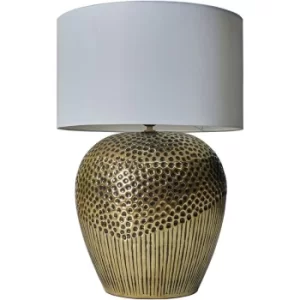 image of Large Gold Patterned Table Lamp with Drum Lampshade