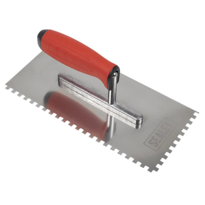 Image of Sealey Stainless Steel 270mm Notch Trowel - Rubber Handle - 6mm