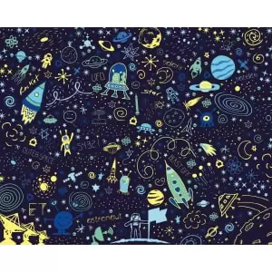 Image of Origin Murals Space Doodle Text Navy Blue Wall Mural - 3.5 x 2.8m