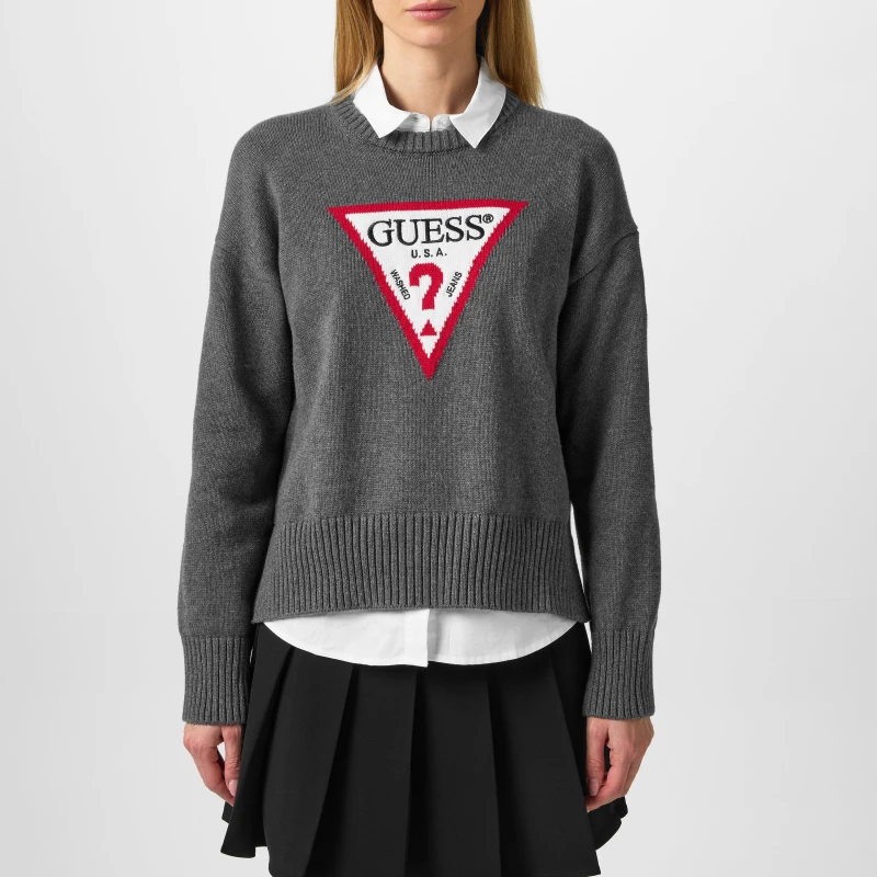 Image of Guess Triangle Knit Crewneck Jumper - Grey Grey 8