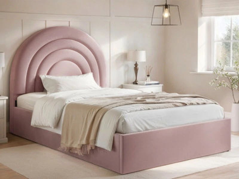 Image of Flair Ava Small Double Ottoman Bed Pink Velvet
