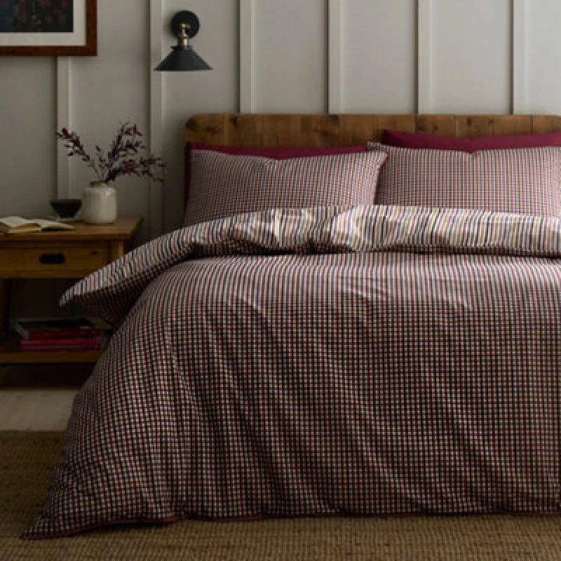 Image of Appletree Micro Check 100% Cotton Berry Duvet Cover Set