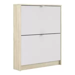 image of Slim White & Oak Shoe Cabinet - Wall Hung