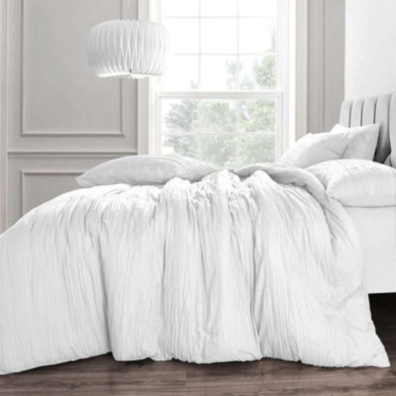 Image of Velosso Elegant Pleated Duvet Cover Set With Pillowcase Modern Bedroom Decor - Machine Washable And Wrinkle-Resistant - White