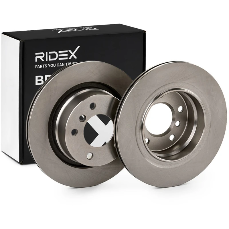 Image of RIDEX 82B0602 Brake disc Rear Axle, Vented, Cast Iron, Uncoated, Untreated, without bolts/screws Cast Iron Brake Disc (82)