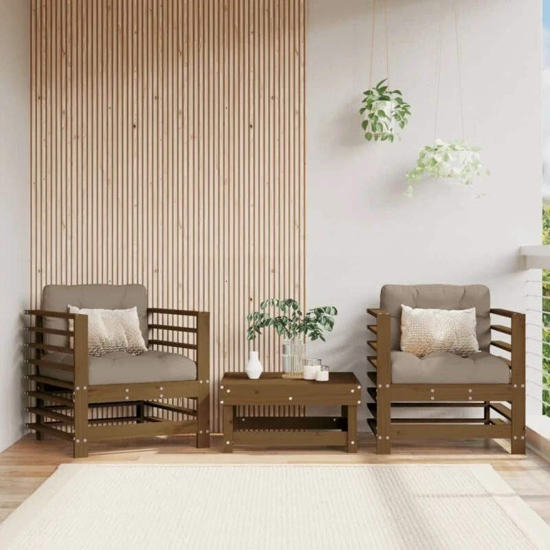 Image of VIDAXL Garden Chairs with Cushions 2 pcs Honey Brown Solid Wood Pine Vidaxl 8720845802806