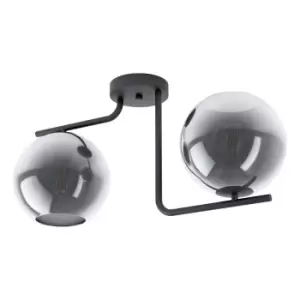 Image of Flush Ceiling Light Black Shade Black Transparent Glass Vaporized Bulb E27 2x28W