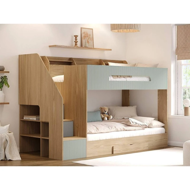 Image of Flair Finn Staircase Bunk Bed with Storage in Natural Size: Single Natural Unisex Single