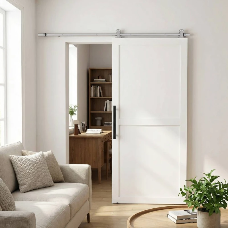 Image of HOMCOM Sliding Door Hardware Kit Smooth Quiet 200cm Sliver Tone in Silver Size: 2000mm x 1000mm Silver Unisex 2000mm x 1000mm