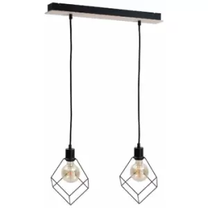 image of Keter Ruben Bar Pendant Ceiling Light Wood, 55cm, 2x E27