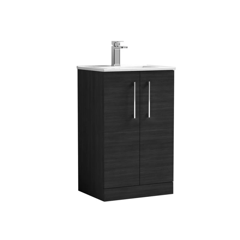 Image of Balterley Bathroom 2 Soft Close Door Floor Vanity Unit & Basin, Black, 500mm in Black Unisex
