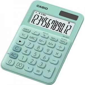 image of Casio MS-20UC Desk calculator Green Display (digits): 12 solar-powered, battery-powered (W x H x D) 105 x 23 x 149.5 mm