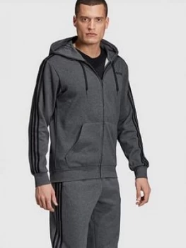 Image of Adidas Essential 3-Stripe Full Zip Hoodie - Grey Heather