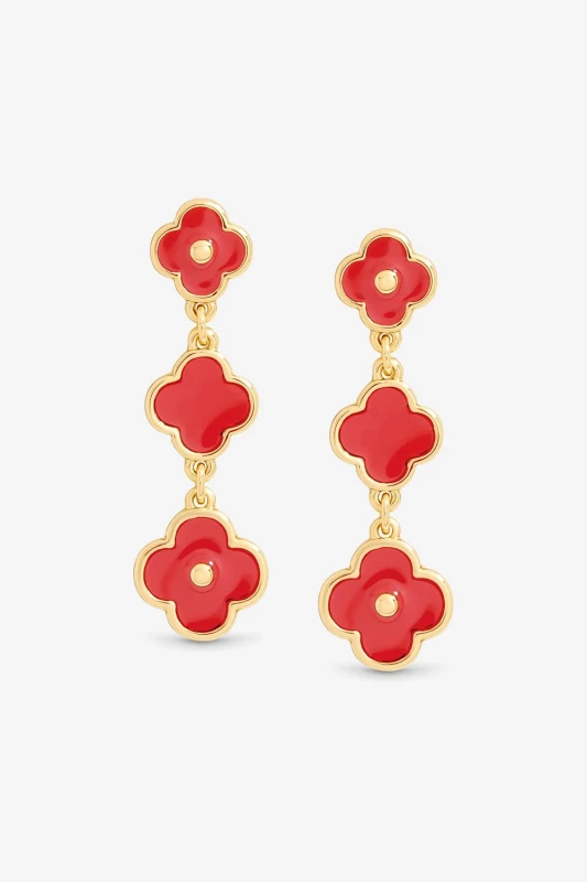 Image of Mood Womens Gold Plated & Coral Clover Drop Earrings Coral Female One Size