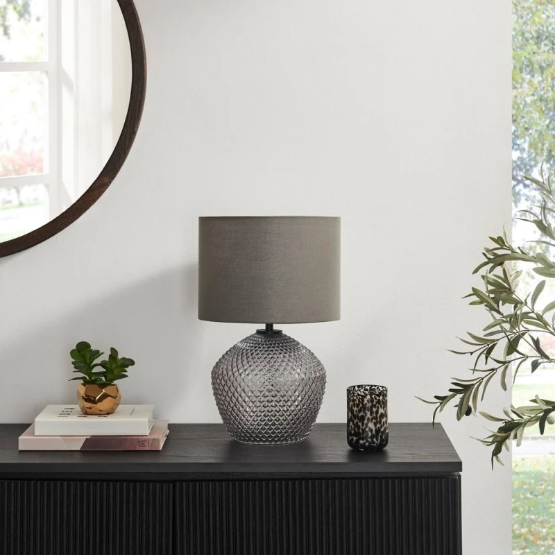 Image of FurnitureboxUK Abigail Smoky Grey Glass Table Lamp Grey Unisex