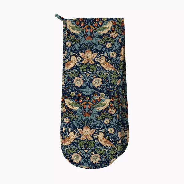 image of William Morris Strawberry Thief Double Oven Glove Strawberry Thief Navy