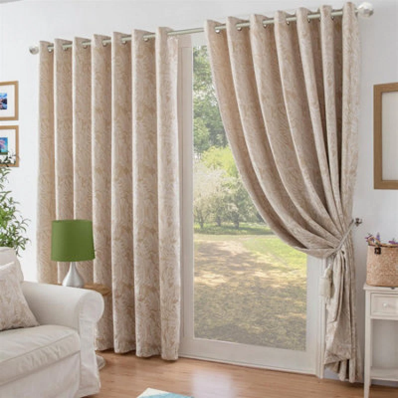 Image of Alan Symonds Chenille Jacquard Lined Ring Top Eyelet Curtains Cream unisex 117x183cm