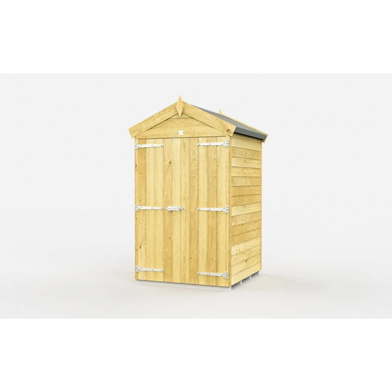 Image of Buttercup Farm 4 x 4 Feet Apex Shed - Double Door W/O Windows - L127 x W118 x H217cm in Brown Brown Unisex