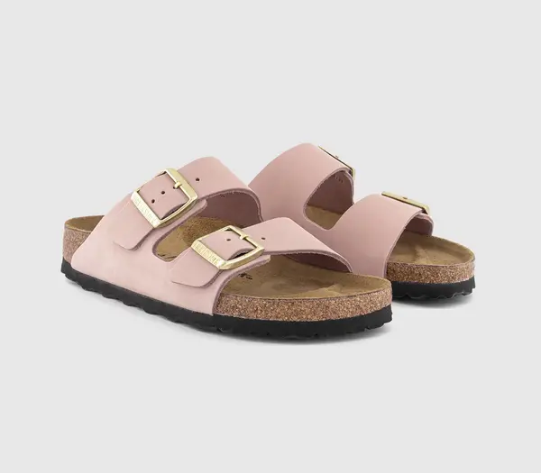 Image of Birkenstock Womens Arizona Two Strap Sandals Soft Pink Nubuck, 5