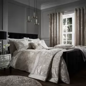 image of Catherine Lansfield Natural Crushed Velvet Duvet Cover and Pillowcase Set Brown and White