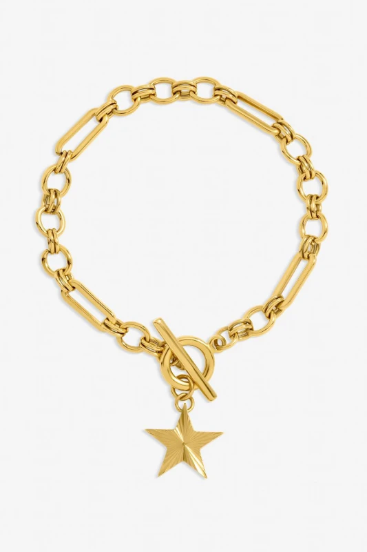 Image of Jon Richard Womens Gold Plated Waterproof Diamond Cut Star T Bar Bracelet Gold Female One Size