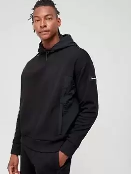 Image of Calvin Klein Mix Media Interlock Hoodie - Black Size M Men