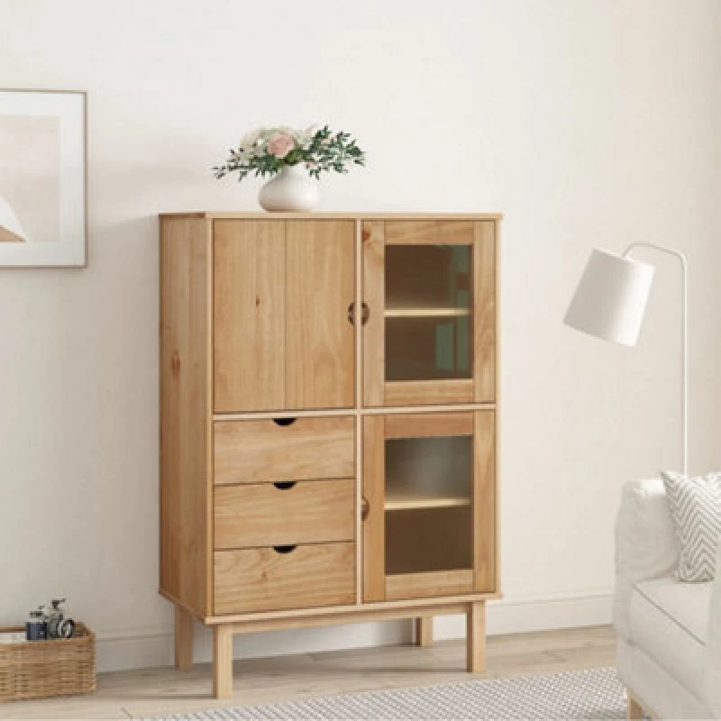 Image of vidaXL Highboard Otta 85x43x125cm Solid Wood Pine, Brown 351306