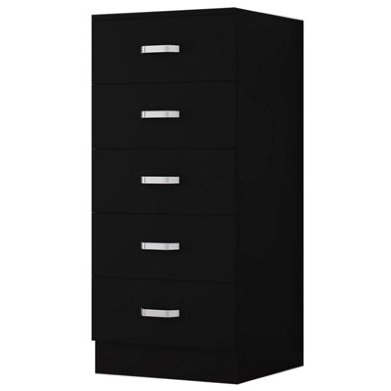 Image of FWStyle FWStyle Black 5 Drawer Chest Of Drawers Metal Handles Tall Slim Black One Size Unisex 5056413127846