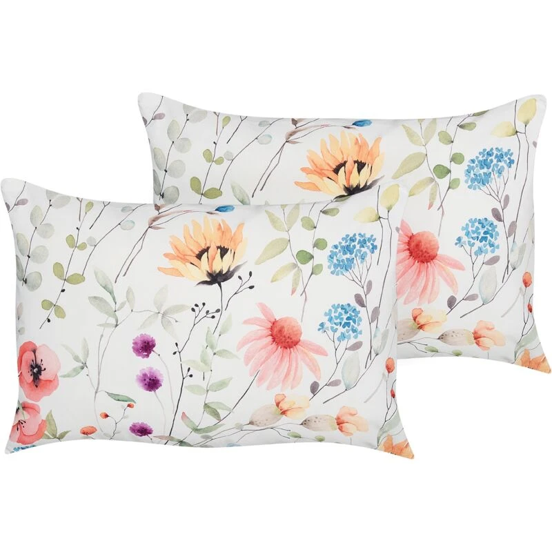Image of Beliani Set Of 2 Outdoor Cushions Monesi Floral Pattern 40 X 60 Cm Multicolour