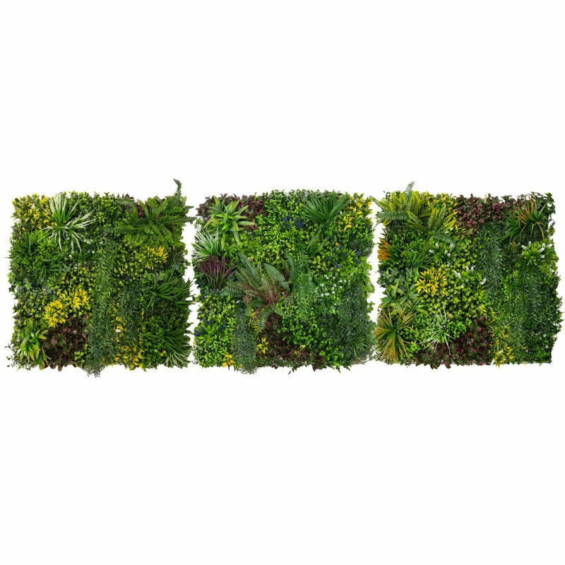 Image of Monstershop 3Pcs Artificial Plant Wall Panel 100 x 100cm Cassia Living Foliage Green Tiles Indoor Outdoor Weather & UV Resistant Green