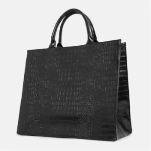 Missguided Faux Leather Mock Croc Tote Bag - Black