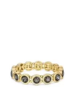 image of Mood Gold Black Diamond Textured Halo Stretch Bracelet, Yellow Gold, Women