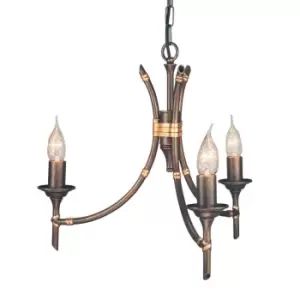 Image of 3 Bulb Chandelier Light Tied Bamboo Canes Style Bronze Patina LED E14 60W
