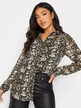 Image of PixieGirl Petite Snake Print Oversized Shirt, Brown, Size 6, Women