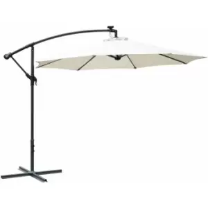 Image of 3m LED Patio Banana Umbrella Cantilever Parasol w/ Crank Base White - Outsunny