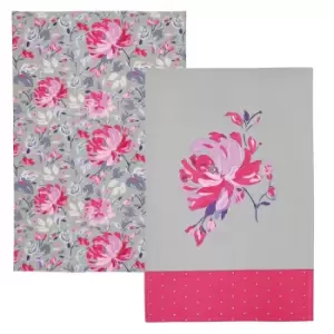 image of KitchenCraft Set of 2 Grey Flower Tea Towels