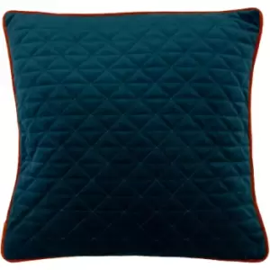 image of Paoletti - Quartz Quilted Cushion Teal/Jaffa Orange - Teal/Jaffa