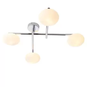Image of Polished Chrome Semi Flush Bathroom Ceiling Light & Opal Glass Shade - Four Bulb