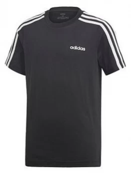 image of adidas Boys 3 Stripe Short Sleeve T-Shirt - Black, Size 11-12 Years